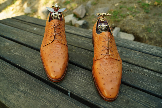 Ostrich Leather Oxford Men Shoes Custom Shoes Handmade Men Dress Shoes Brow Men,Speckled Men Shoes Tan Color Spotted  Shoe |AsilShoes|
